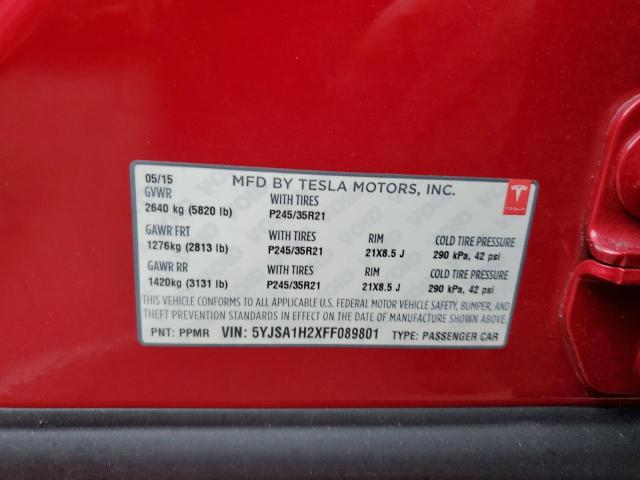 5YJSA1H2XFF089801 - 2015 TESLA MODEL S 85 RED photo 10