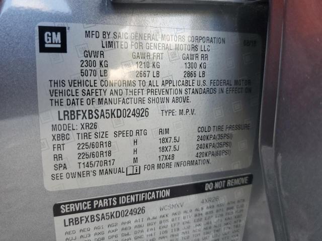 LRBFXBSA5KD024926 - 2019 BUICK ENVISION SILVER photo 10