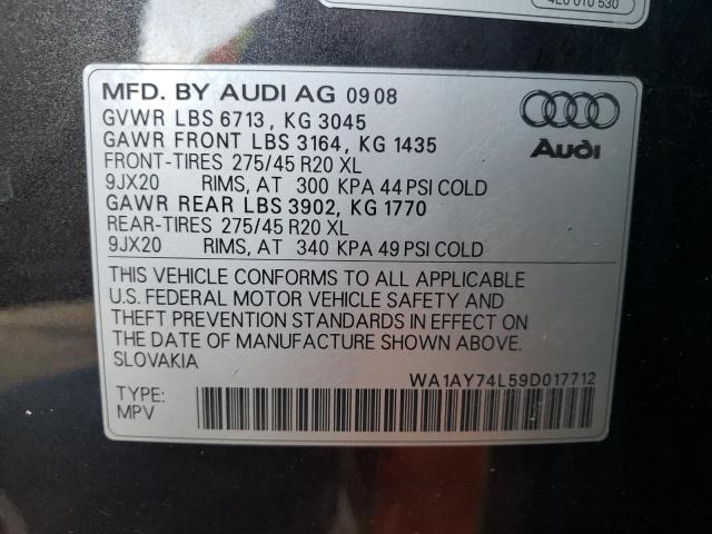 WA1AY74L59D017712 - 2009 AUDI Q7 3.6 QUA GRAY photo 10