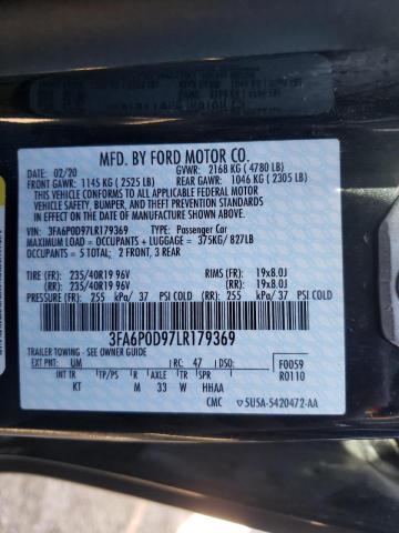 3FA6P0D97LR179369 - 2020 FORD FUSION TIT BLACK photo 10