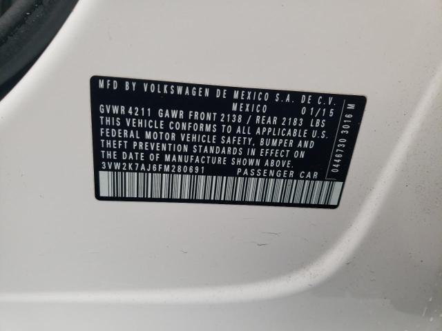 3VW2K7AJ6FM280691 - 2015 VOLKSWAGEN JETTA BASE WHITE photo 10