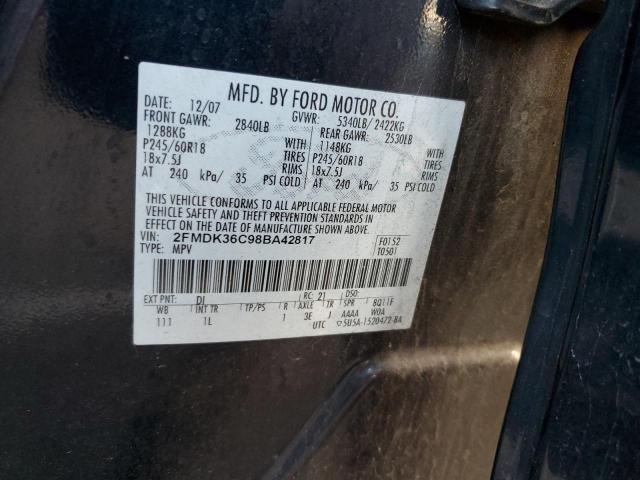 2FMDK36C98BA42817 - 2008 FORD EDGE BLACK photo 10