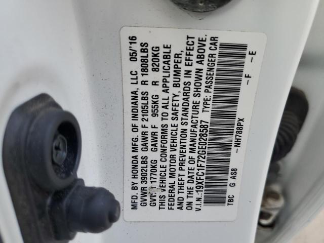 19XFC1F72GE028587 - 2016 HONDA CIVIC EXL 白色 照片 10