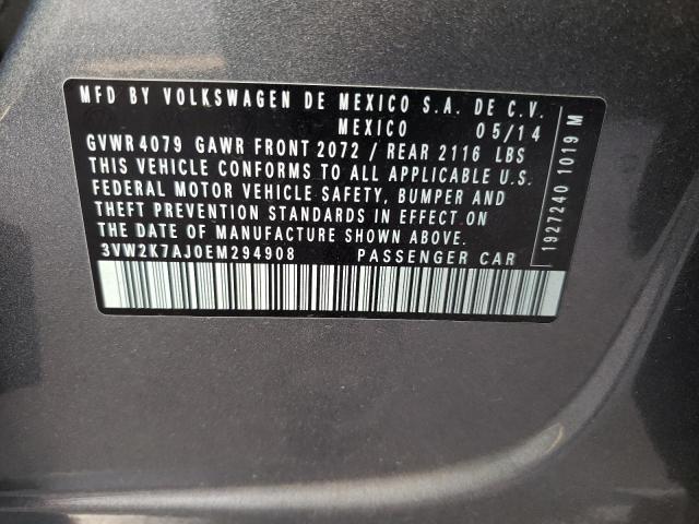 3VW2K7AJ0EM294908 - 2014 VOLKSWAGEN JETTA BASE GRAY photo 13