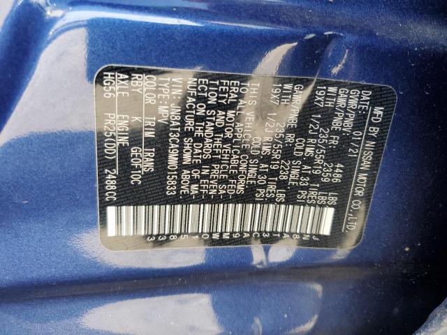 JN8AT3CA9MW015833 - 2021 NISSAN ROGUE SL BLUE photo 10