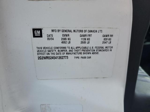 2G2WR524541362773 - 2004 PONTIAC GRAND PRIX თეთრი ფოტო 10