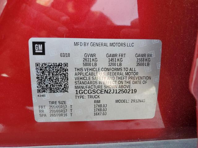 1GCGSCEN2J1250219 - 2018 CHEVROLET COLORADO L RED photo 10