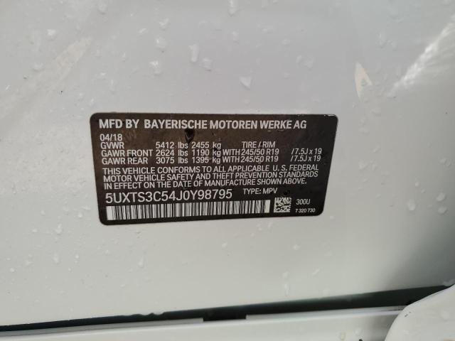 5UXTS3C54J0Y98795 - 2018 BMW X3 XDRIVEM WHITE photo 10