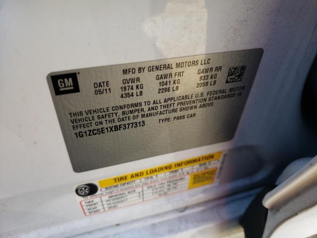 1G1ZC5E1XBF377313 - 2011 CHEVROLET MALIBU 1LT თეთრი ფოტო 10