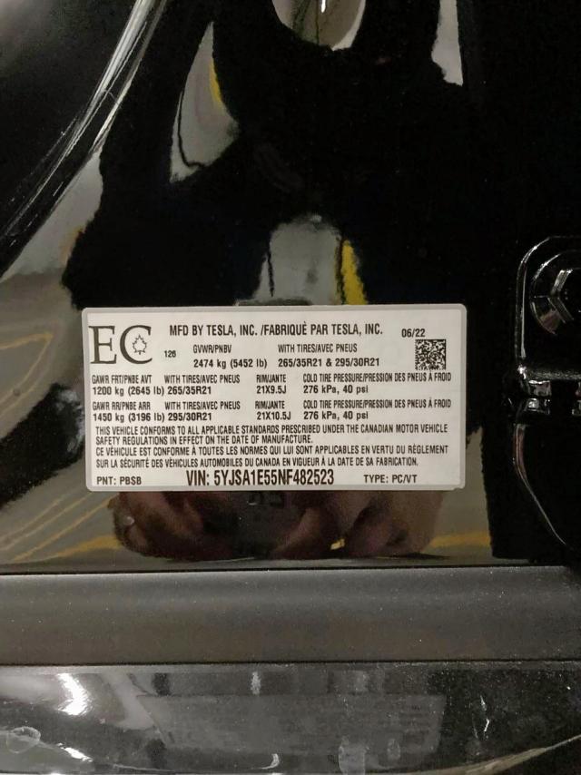 5YJSA1E55NF482523 - 2022 TESLA MODEL S Սև լուսանկար 10