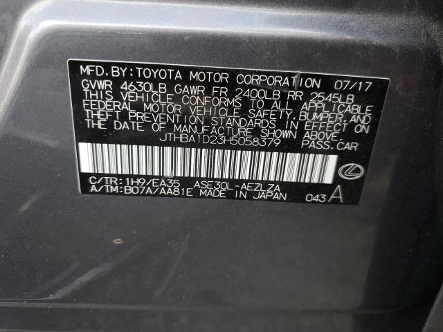 JTHBA1D23H5058379 - 2017 LEXUS IS 200T GRAY photo 10