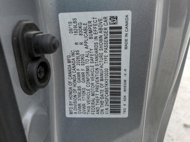 2HGFC4B87KH310030 - 2019 HONDA CIVIC SPOR 银色 照片 10