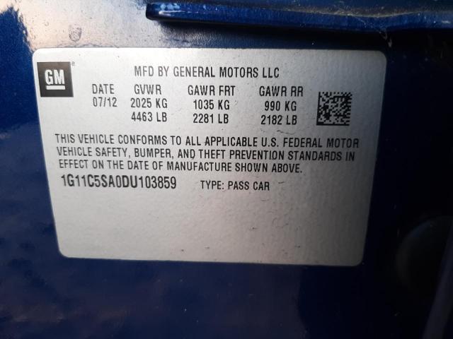 1G11C5SA0DU103859 - 2013 CHEVROLET MALIBU 1LT 蓝色 照片 10