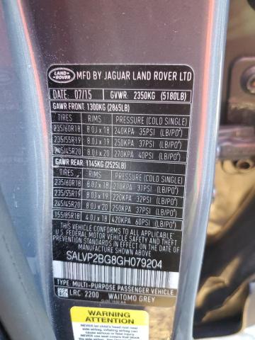 SALVP2BG8GH079204 - 2016 LAND ROVER RANGE ROVE GRAY photo 13