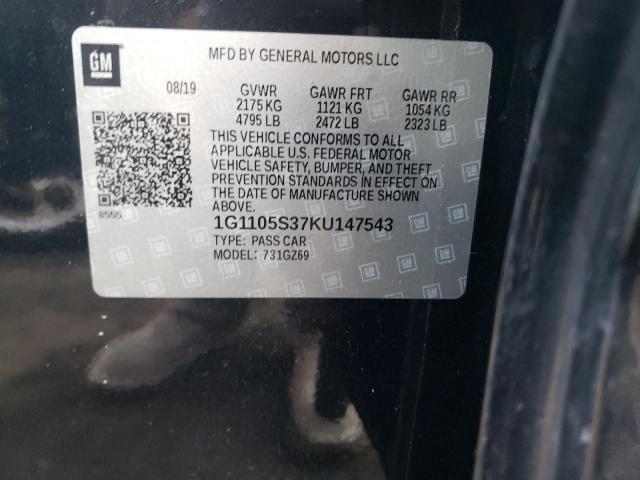 1G1105S37KU147543 - 2019 CHEVROLET IMPALA PRE BLACK photo 10