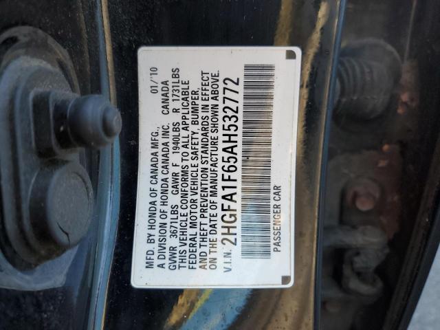 2HGFA1F65AH532772 - 2010 HONDA CIVIC LX-S أسود صورة 10