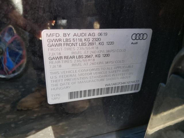 WA1AECF34K1076577 - 2019 AUDI Q3 PREMIUM BLACK photo 10