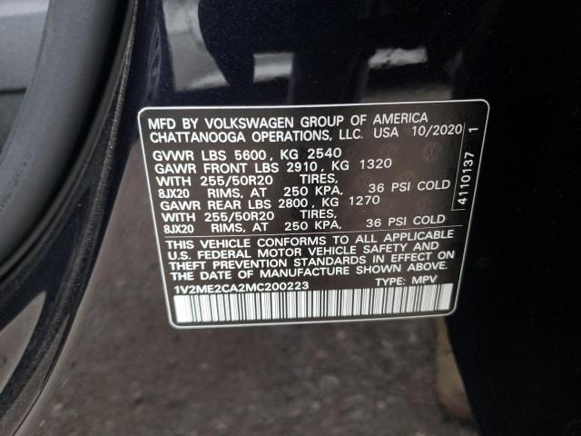 1V2ME2CA2MC200223 - 2021 VOLKSWAGEN ATLAS CROS Черный фото 10