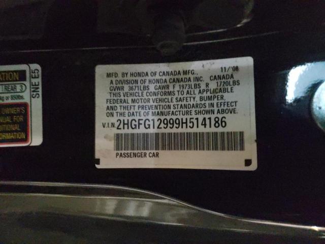 2HGFG12999H514186 - 2009 HONDA CIVIC EXL Qara foto 10