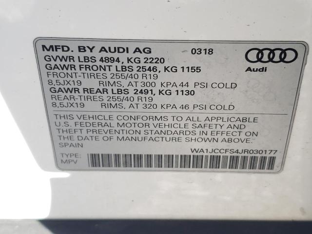 WA1JCCFS4JR030177 - 2018 AUDI Q3 PREMIUM WHITE photo 10