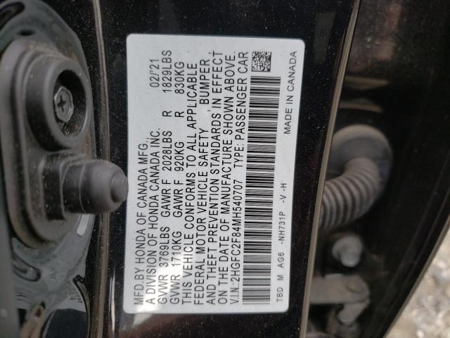 2HGFC2F84MH540707 - 2021 HONDA CIVIC SPOR BLACK photo 10