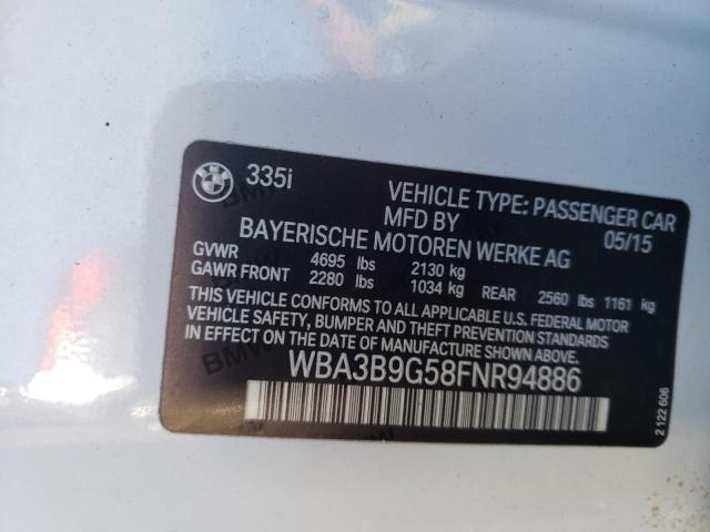 WBA3B9G58FNR94886 - 2015 BMW 335 XI WHITE photo 10
