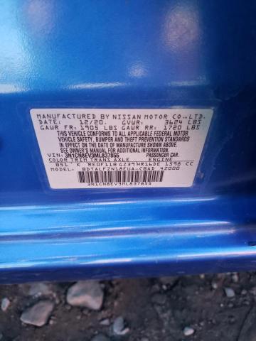 3N1CN8EV3ML837855 - 2021 NISSAN VERSA SV BLUE photo 10