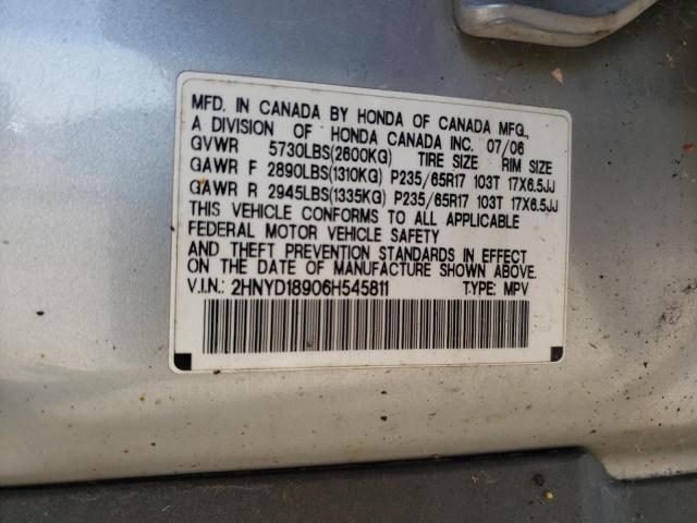 2HNYD18906H545811 - 2006 ACURA MDX TOURIN SILVER photo 10