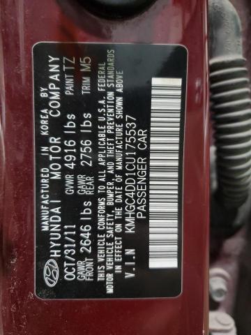 KMHGC4DD1CU175537 - 2012 HYUNDAI GENESIS 3. MAROON photo 10