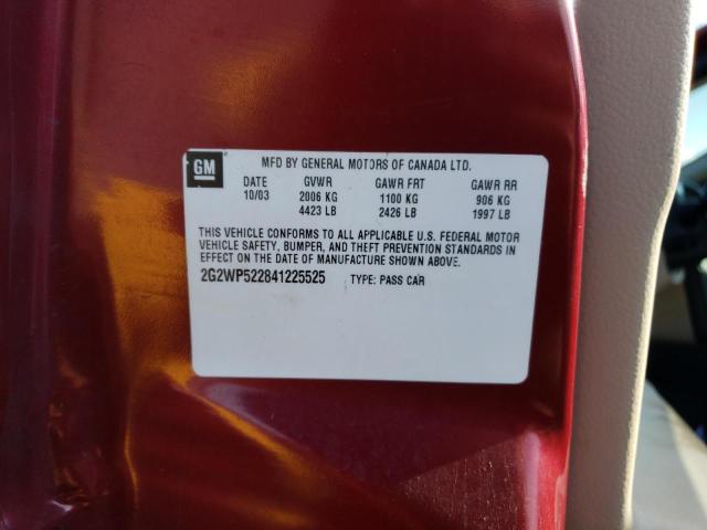 2G2WP522841225525 - 2004 PONTIAC GRAND PRIX ბურგუნდია ფოტო 10