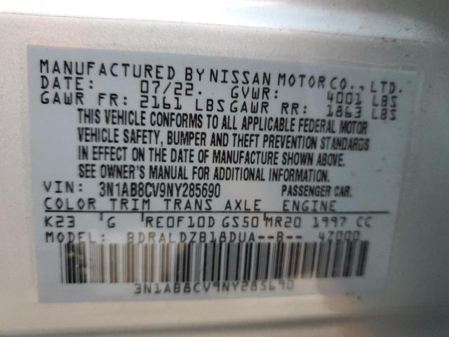 3N1AB8CV9NY285690 - 2022 NISSAN SENTRA SV SILVER photo 10