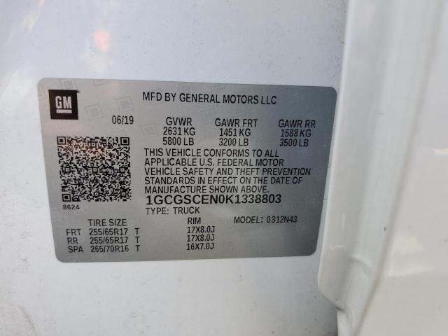 1GCGSCEN0K1338803 - 2019 CHEVROLET COLORADO L WHITE photo 10