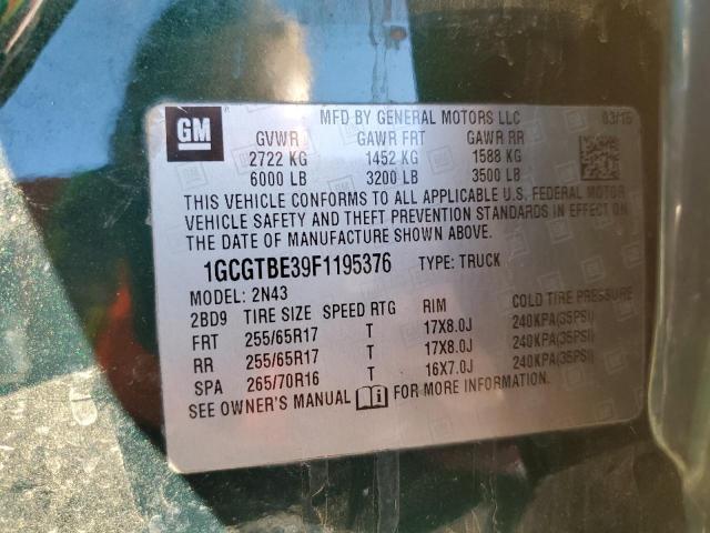 1GCGTBE39F1195376 - 2015 CHEVROLET COLORADO L GREEN photo 10