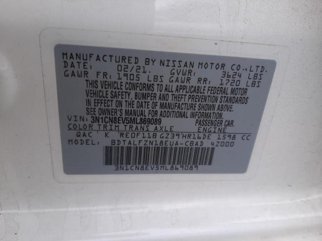 3N1CN8EV5ML869089 - 2021 NISSAN VERSA SV WHITE photo 10