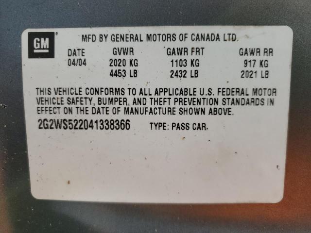 2G2WS522041338366 - 2004 PONTIAC GRAND PRIX ნაცრისფერი ფოტო 10