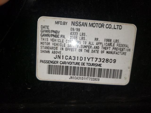 JN1CA31D1YT732809 - 2000 NISSAN MAXIMA GLE BLACK photo 10