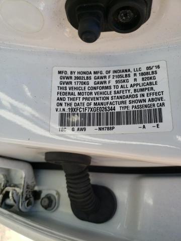 19XFC1F7XGE026344 - 2016 HONDA CIVIC EXL 白色 照片 10