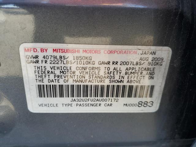 JA32U2FU2AU007172 - 2010 MITSUBISHI LANCER ES/ GRAY photo 10