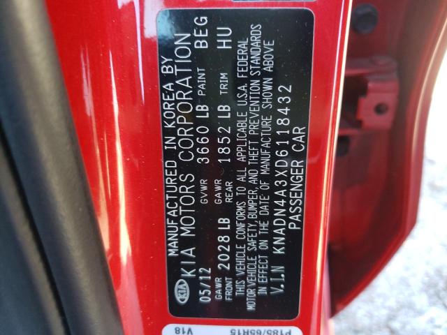 KNADN4A3XD6118432 - 2013 KIA RIO EX RED photo 10