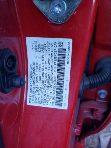 2HGFC2F86LH509361 - 2020 HONDA CIVIC SPOR RED photo 10