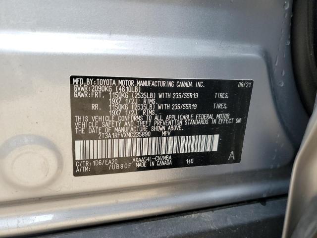 2T3A1RFVXMC235890 - 2021 TOYOTA RAV4 XLE P SILVER photo 10