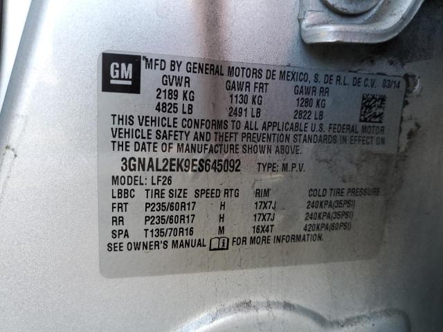 3GNAL2EK9ES645092 - 2014 CHEVROLET CAPTIVA LS 银色 照片 12