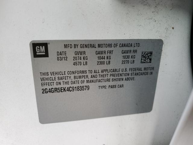 2G4GR5EK4C9183579 - 2012 BUICK REGAL WHITE photo 10