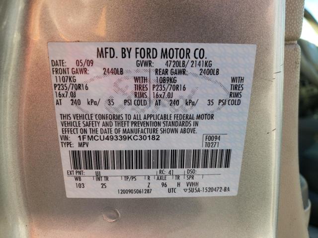 1FMCU49339KC30182 - 2009 FORD ESCAPE HYB SILVER photo 10