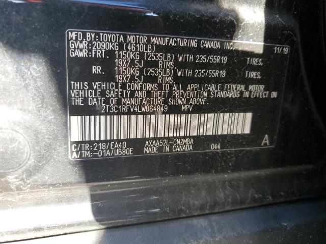 2T3C1RFV4LW064849 - 2020 TOYOTA RAV4 XLE P BLACK photo 10