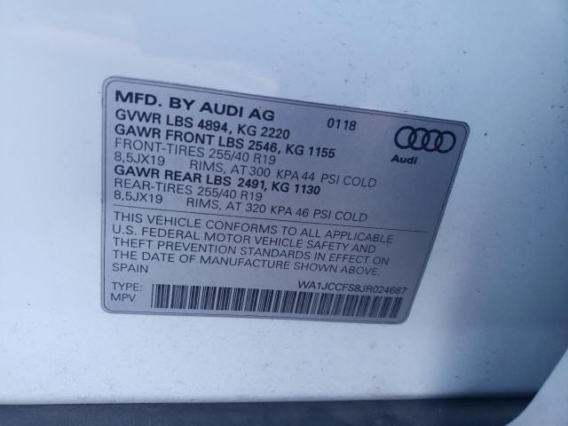 WA1JCCFS8JR024687 - 2018 AUDI Q3 PREMIUM WHITE photo 10