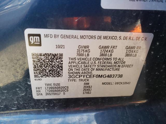 3GCPYCEF0MG483738 - 2021 CHEVROLET SILVERADO BLUE photo 10