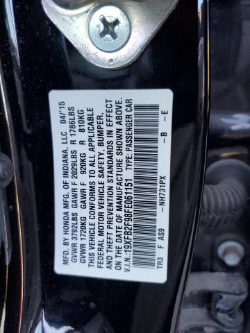 19XFB2F98FE061151 - 2015 HONDA CIVIC EXL შავი ფოტო 10