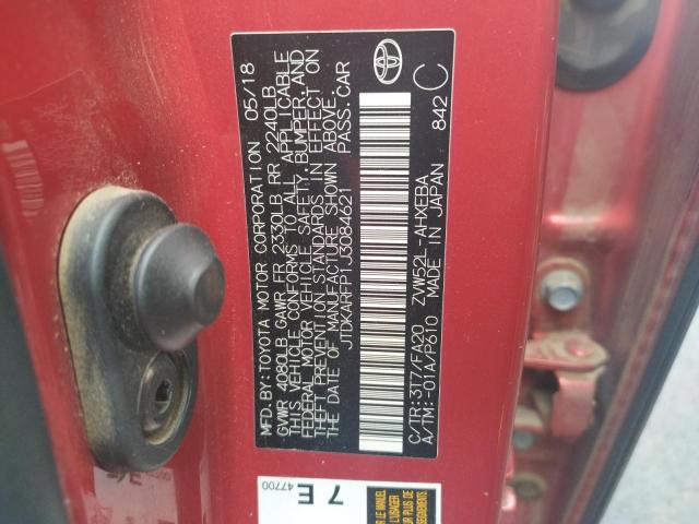 JTDKARFP1J3084621 - 2018 TOYOTA PRIUS PRIM 红色 照片 10