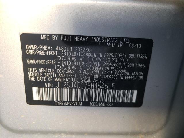 JF2SJADC7EH454515 - 2014 SUBARU FORESTER 2 SILVER photo 10